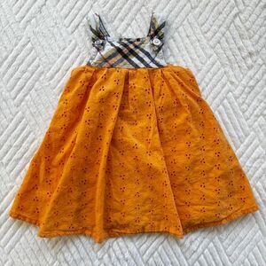 Burberry Baby Girls 9M Orange Eyelet Plaid Linen Dress Summer Lined